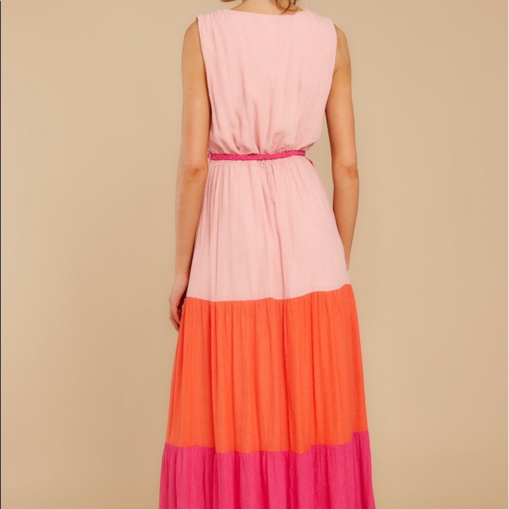 Multicolor Pink Block Colors Belted Maxi Dress - Picture 7 of 7